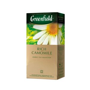 Ceai de plante Greenfield Rich Camomile, 25 pliculete x 2 g, cu musetel salbatic si mere uscate, aromat cu scortisoara