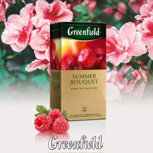 Ceai de plante Greenfield Summer Bouquet, 25 pliculete x 2 g, cu aromă de zmeură, hibiscus, mere uscate, măceș