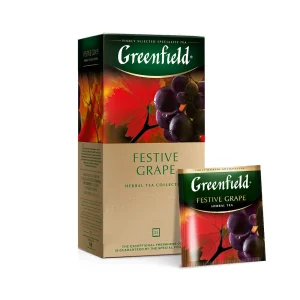Ceai de plante Greenfield Festive Grape, 25 pliculete x 2 g, cu fructe de pădure, cu note de măr, măceș, struguri roșii și hibiscus