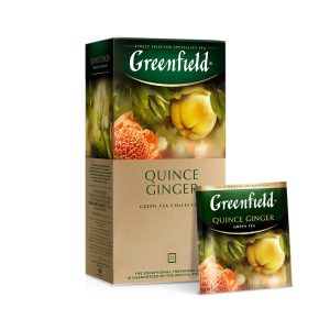 Ceai verde Quince Ginger, 25 pliculete x 2 g, cu aromă de gutui japonez și ghimbir