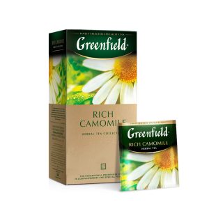 Ceai de plante Greenfield Rich Camomile, 25 pliculete x 2 g, cu musetel salbatic si mere uscate, aromat cu scortisoara