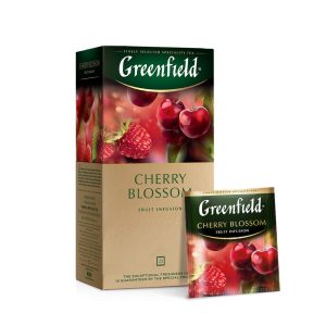 Ceai de plante Greenfield Cherry Blossom, 25 pliculete x 2 g, cu cirese coapte, mar si zmeura