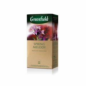 Ceai negru Greenfield Spring Melody, 25 pliculete*1,5 g, cu aromă de cimbru, menta, frunza de coacaza neagra