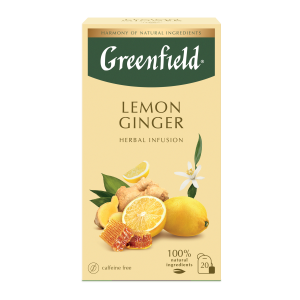 Ceai de plante Greenfield Lemon Ginger, 20 pliculete x 1.5 g, cu aroma de lamaie, miere, ghimbir, hibiscus, mar, tei, frunza dulce de mur