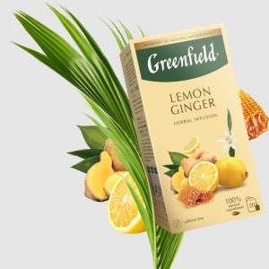 Ceai de plante Greenfield Lemon Ginger, 20 pliculete x 1.5 g, cu aroma de lamaie, miere, ghimbir, hibiscus, mar, tei, frunza dulce de mur
